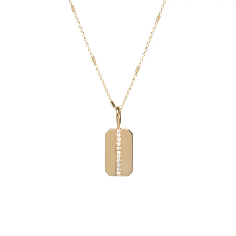 petite diamond promise ring Small Pave Diamond Square Edge Dog Tag Necklace (.05 tcw)