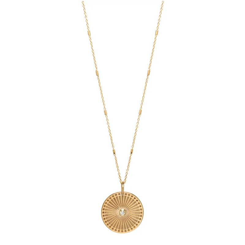 pearl and gold chain earrings Small Sunbeam Medallion with Bezel Diamond