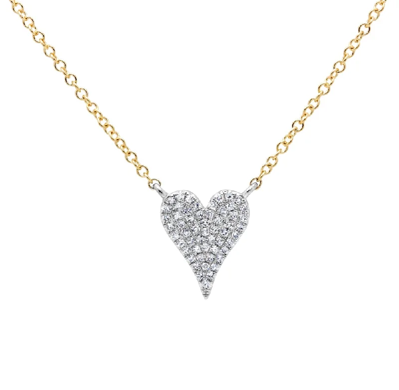 14K Two Tone Gold Pave Diamond Heart Necklace (Small)