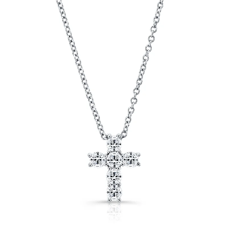 14K White Gold 6 Diamond Cross (4 Prong)