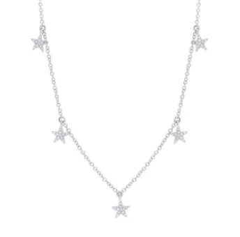 14K White Gold Dangling Diamond Star Necklace