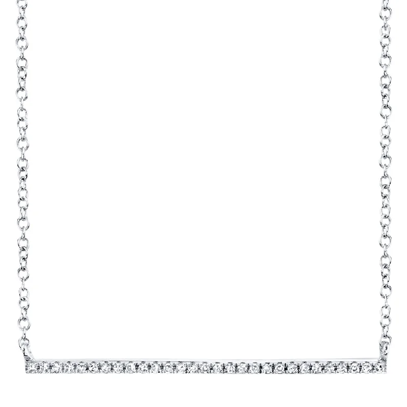 14K White Gold Diamond Bar Necklace