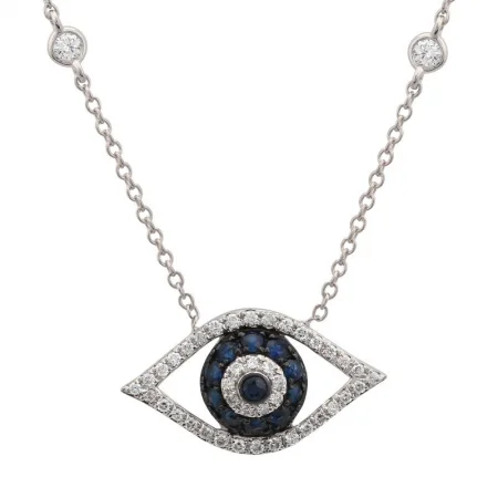 customized infinity bracelet 14K White Gold Diamond + Blue Sapphire Evil Eye Necklace customized infinity bracelet 14K White Gold Diamond + Blue Sapphire Evil Eye Necklace