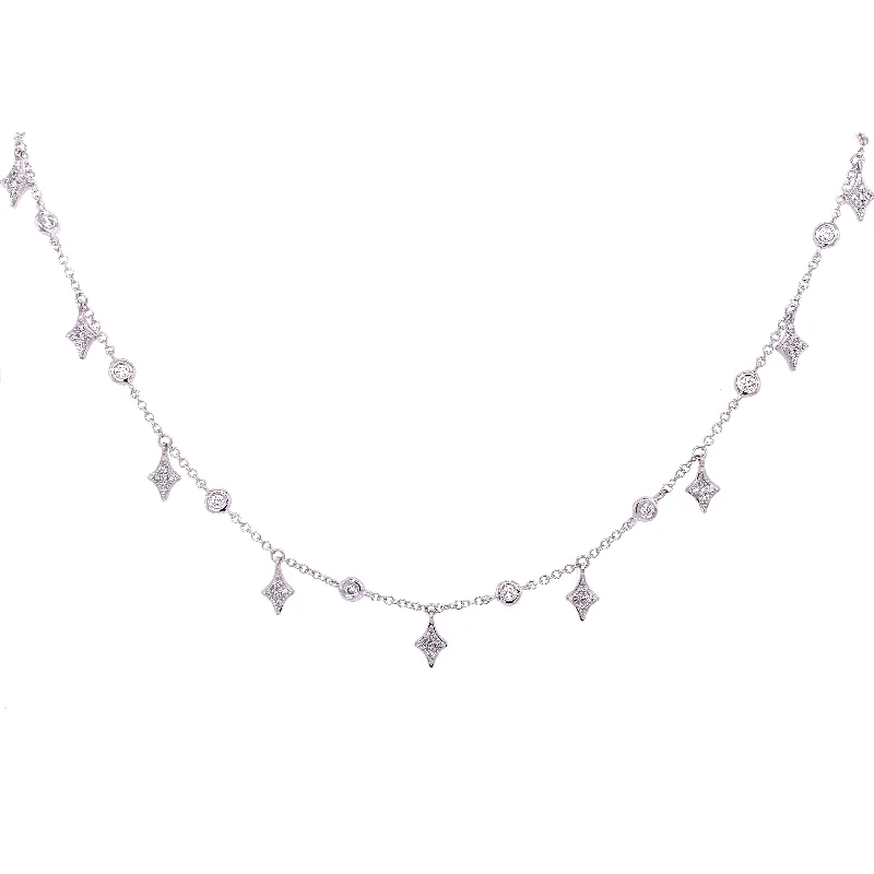 14K White Gold Diamond By The Yard & Spike Necklace