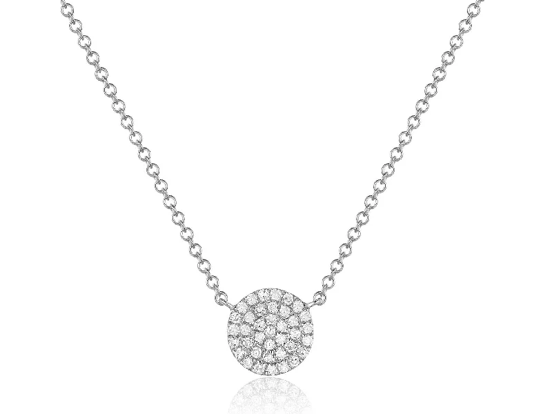 luxury diamond anniversary band 14K White Gold Diamond Circle Disk Necklace