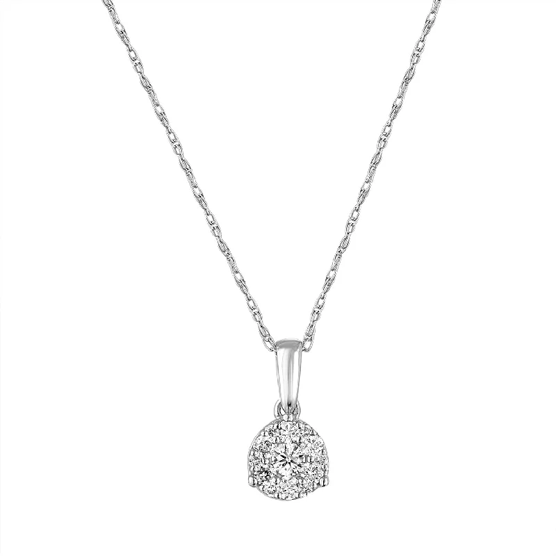 14K White Gold Diamond Cluster Medium Necklace