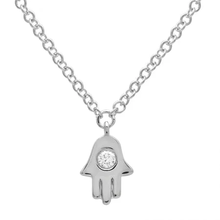 14K White Gold Diamond Hamsa Necklace