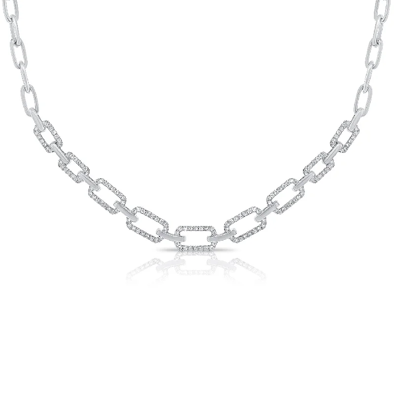 14K White Gold Diamond Link Necklace