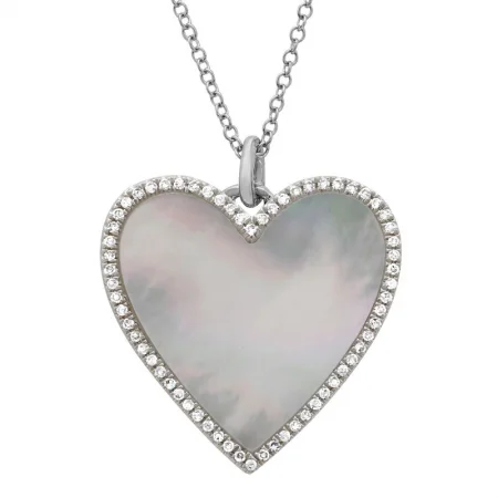 sparkling diamond drop earrings 14K White Gold Diamond + Mother of Pearl Large Heart Necklace sparkling diamond drop earrings 14K White Gold Diamond + Mother of Pearl Large Heart Necklace