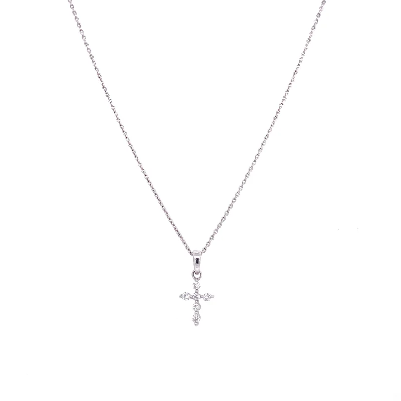 14K White Gold Diamond Petite Cross Necklace