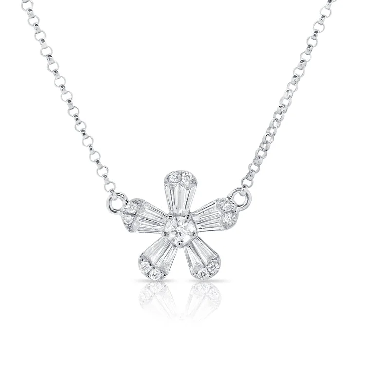 infinity knot wedding band 14K White Gold Diamond Petite Flower Necklace