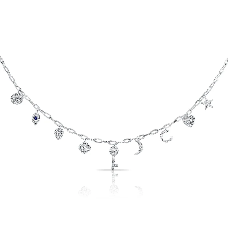 birthstone charm bracelet for mom 14K White Gold Diamond + Sapphire Charm Necklace birthstone charm bracelet for mom 14K White Gold Diamond + Sapphire Charm Necklace
