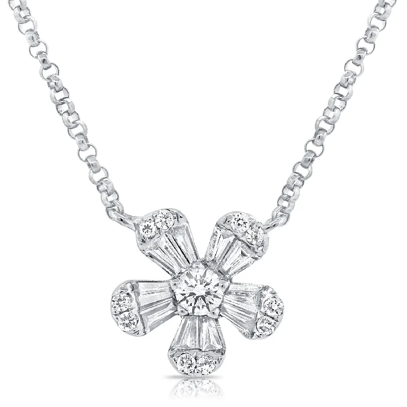 vintage-style garnet ring 14K White Gold Diamond Small Flower Necklace