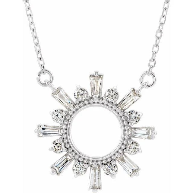 vintage locket necklace gold 14K White Gold Diamond Sun Necklace