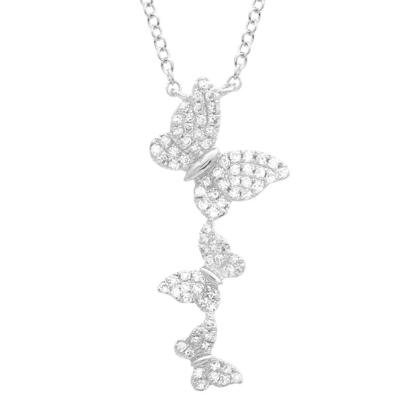 black and gold wedding band 14K White Gold Diamond Triple Butterfly Necklace