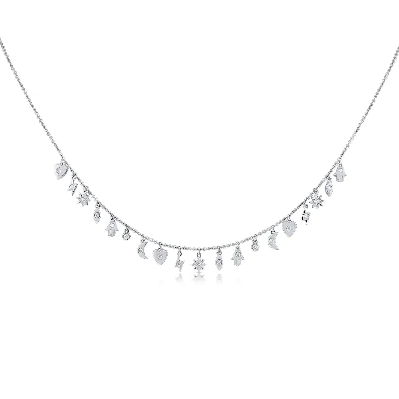 14K White Gold Mini Diamond Charm Necklace