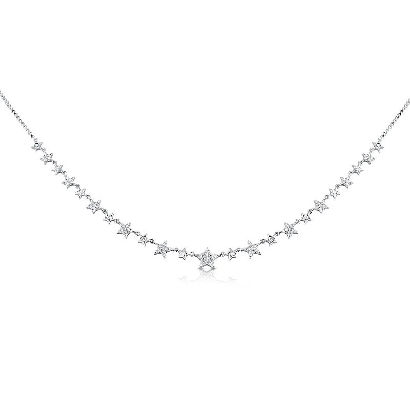 14K White Gold Mini Diamond Star Necklace