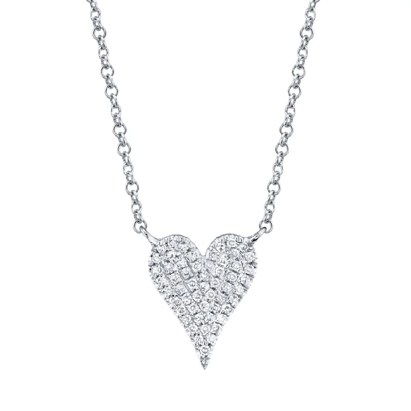 14K White Gold Pave Diamond Heart Necklace (Small)