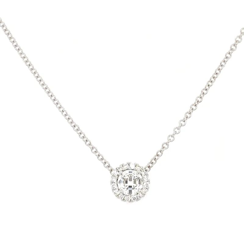 14K White Gold Round Halo Diamond Pendant