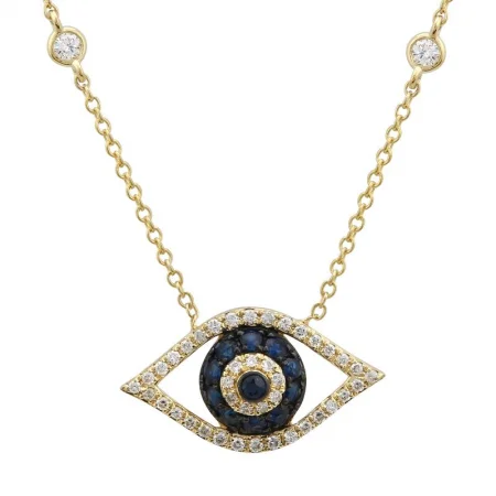 unique wooden bead necklace 14K Yellow Gold Diamond + Blue Sapphire Evil Eye Necklace unique wooden bead necklace 14K Yellow Gold Diamond + Blue Sapphire Evil Eye Necklace