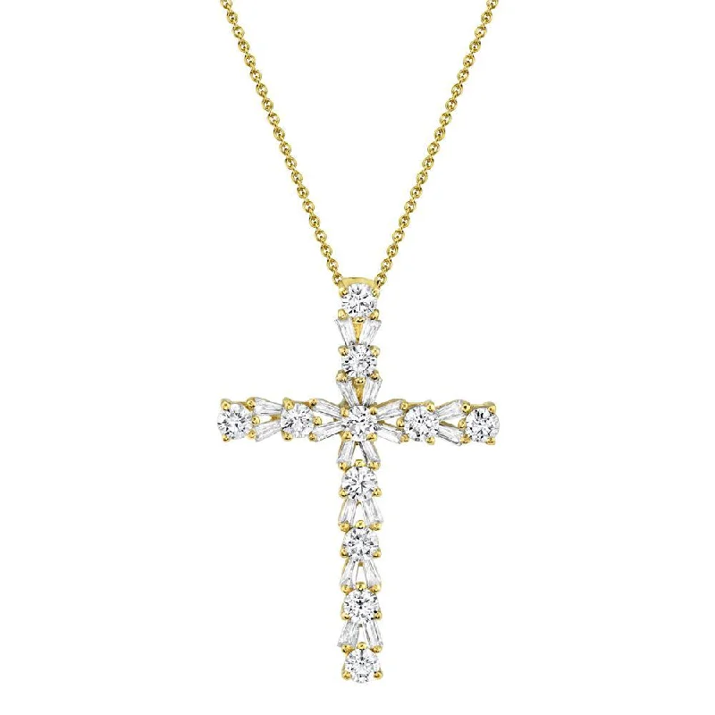 personalized couples necklace gold 14K Yellow Gold Diamond Cross Necklace