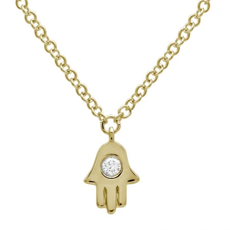 14K Yellow Gold Diamond Hamsa Necklace