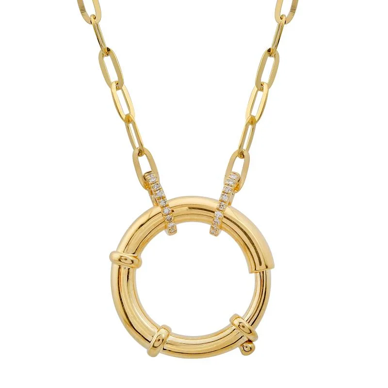 handcrafted gemstone ring women 14K Yellow Gold Diamond Large Spring Clasp Necklace