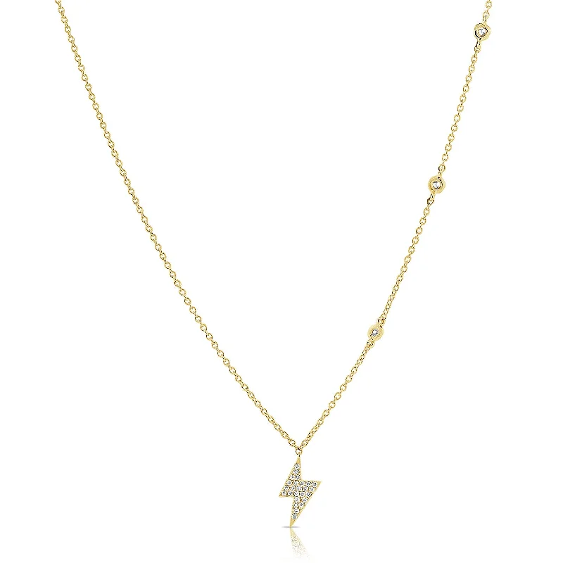 14K Yellow Gold Diamond Lightning Bold Diamond Necklace