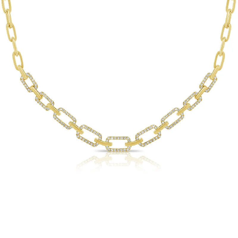 14K Yellow Gold Diamond Link Necklace