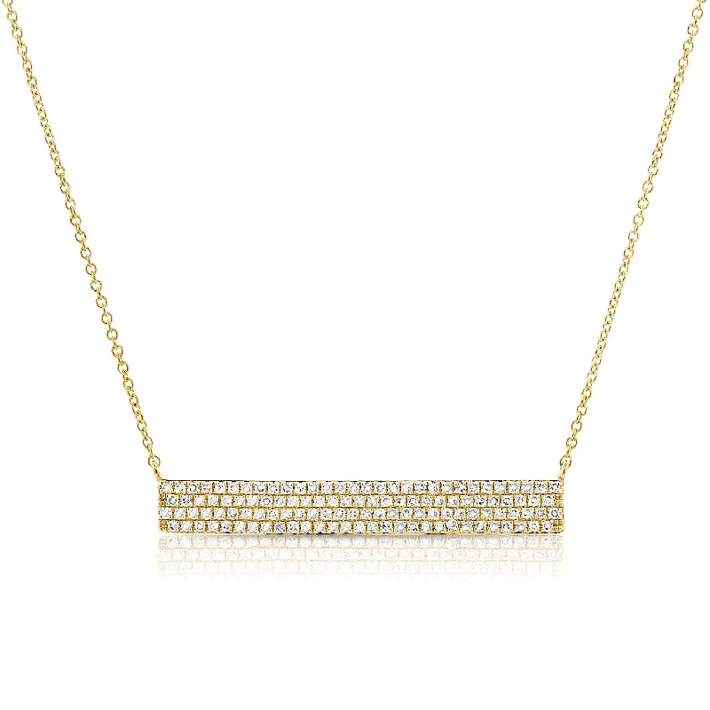 14K Yellow Gold Diamond Pave Bar Necklace