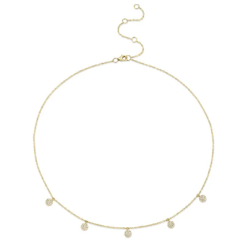 vintage-inspired gold locket 14K Yellow Gold Diamond Pave Disc Dangle Necklace