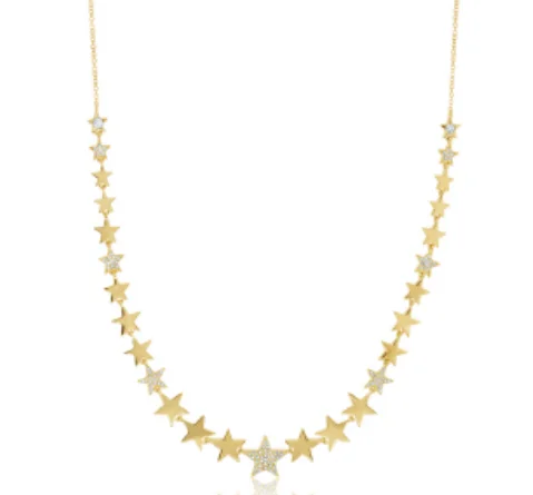 14K Yellow Gold Diamond Pave Star Necklace