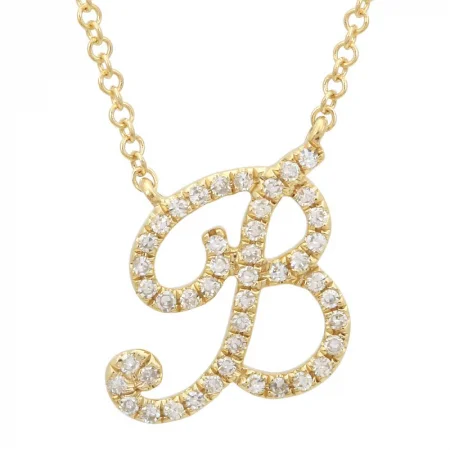 14K Yellow Gold Diamond Script Initial Necklace