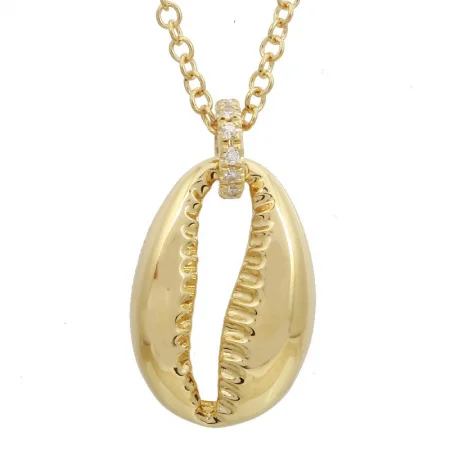 handmade copper wire ring 14K Yellow Gold Diamond Shell Necklace