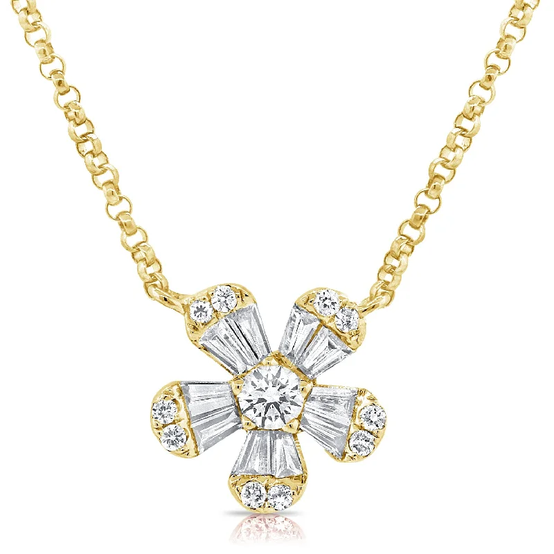 sterling silver braided ring 14K Yellow Gold Diamond Small Flower Necklace
