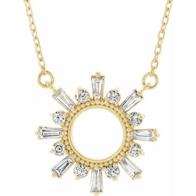 thin gold wedding band women 14K Yellow Gold Diamond Sun Necklace