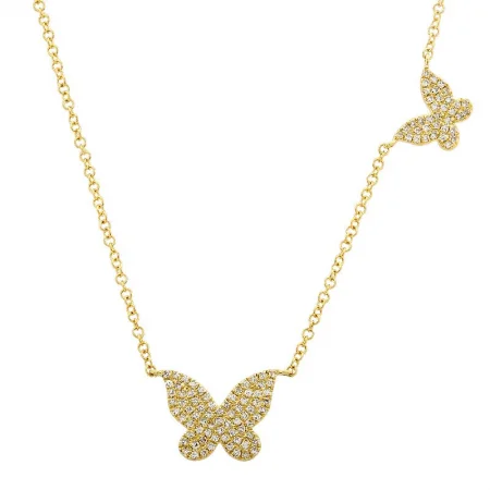 14K Yellow Gold Double Butterfly Diamond Necklace