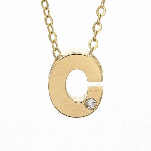 14K Yellow Gold Initial "C" With Diamond Necklace