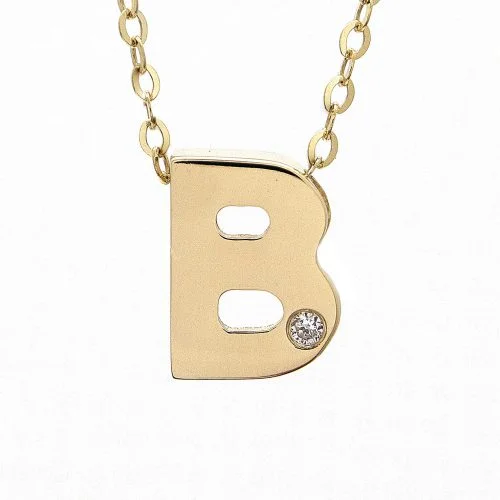 14K Yellow Gold Initial "B" With Diamond Necklace