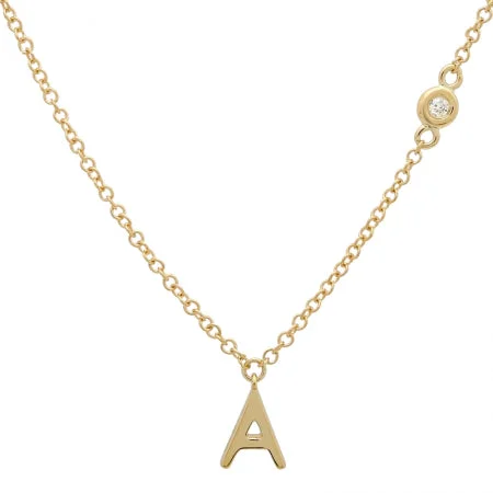 14K Yellow Gold Initial + Diamond Bezel Chain