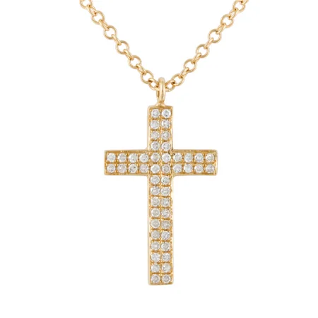 14K Yellow Gold Diamond Pave Cross Necklace