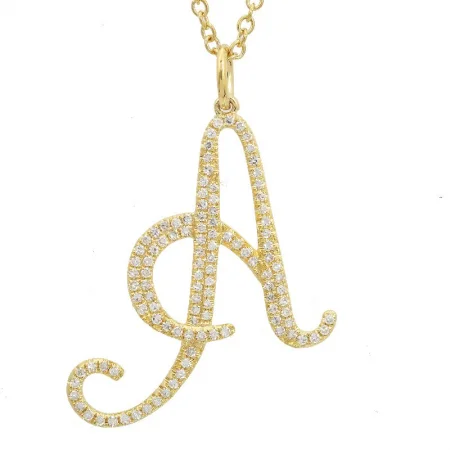 14K Yellow Gold Script Initial Diamond Necklace (Large)