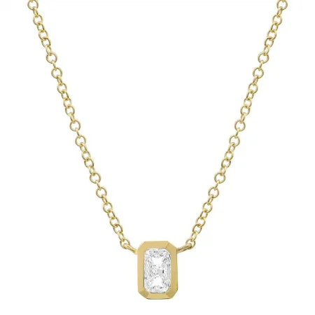 minimalist gold bracelet thin 14K Yellow Gold White Topaz Emerald Bezel Necklace