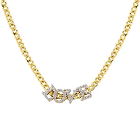 moissanite engagement ring affordable 14K Yellow + White Gold Diamond Love Curb Link Choker moissanite engagement ring affordable 14K Yellow + White Gold Diamond Love Curb Link Choker