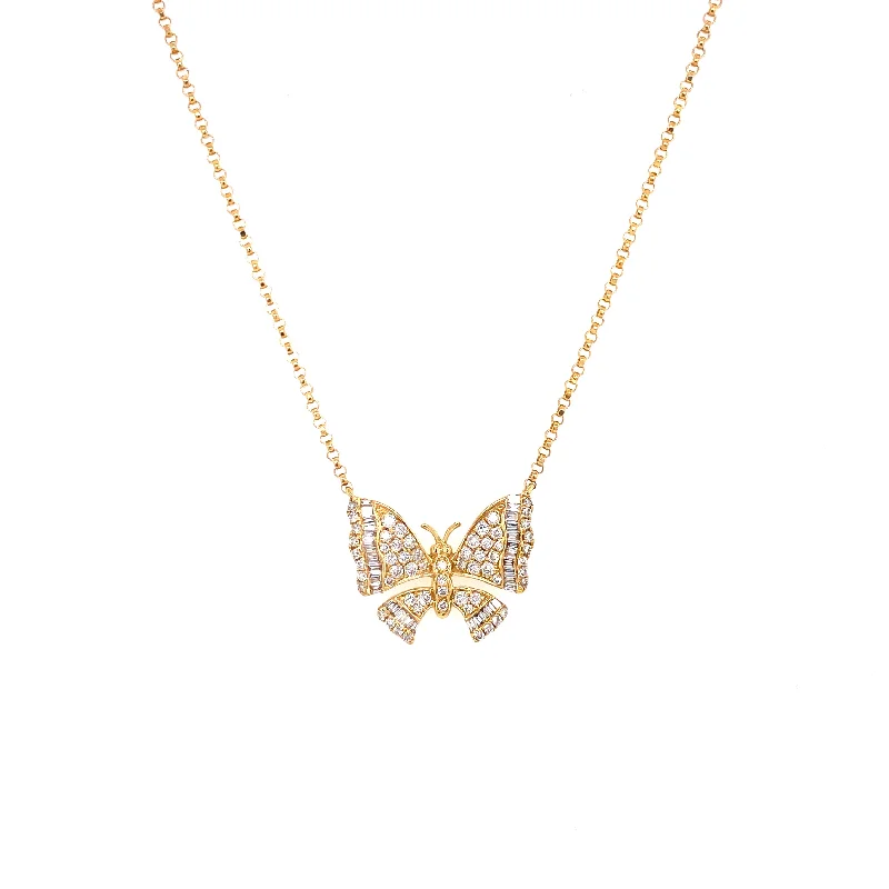 18K Yellow Gold Diamond Pave Butterfly Necklace