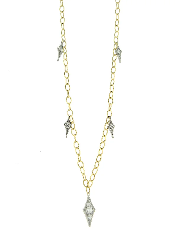 minimalist birthstone bangle Diamond Fringe Lacy Chain Yellow Gold Necklace