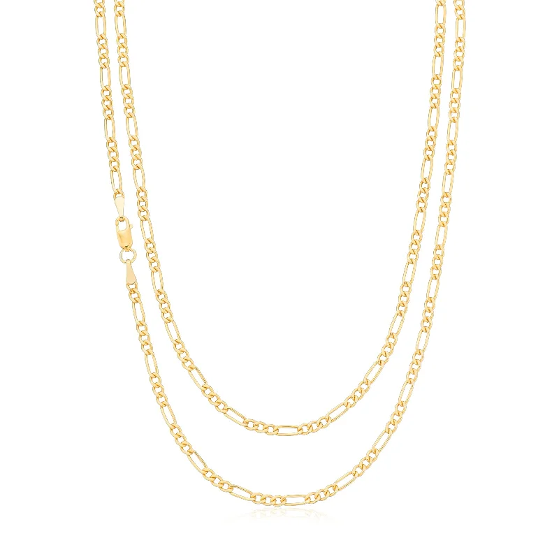 dainty chain bracelet layered 9ct Yellow Gold Silver Filled 55cm 1:3 Figaro Chain