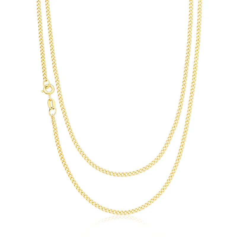 classic diamond solitaire necklace 9ct Yellow Gold 45cm Curb 60 Gauge Diacut Chain