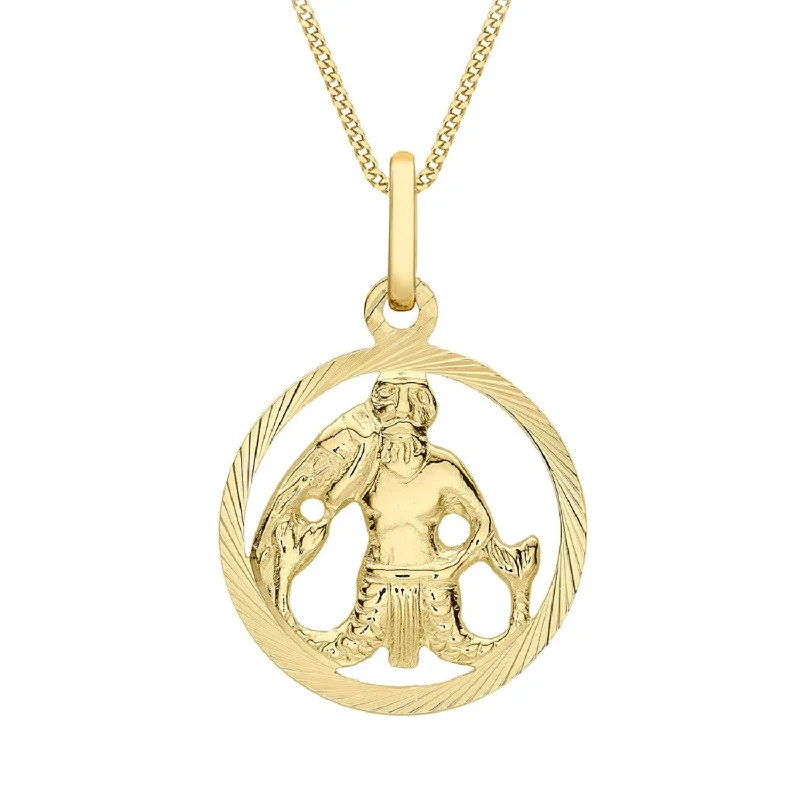 dainty pearl and diamond ring 9ct Yellow Gold Aquarius Zodiac Pendant