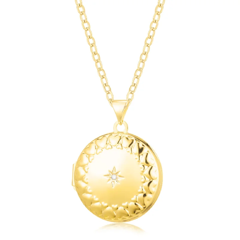 celestial moon and stars ring 9ct Yellow and White Gold Diamond Set Locket
